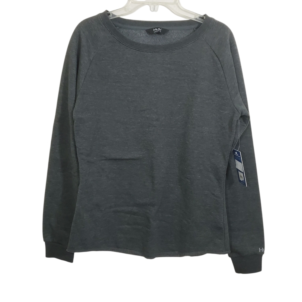 NWT HUK Women's Folly Crew Neck Fleece Pullover Sweatshirt Grey Small Fishing